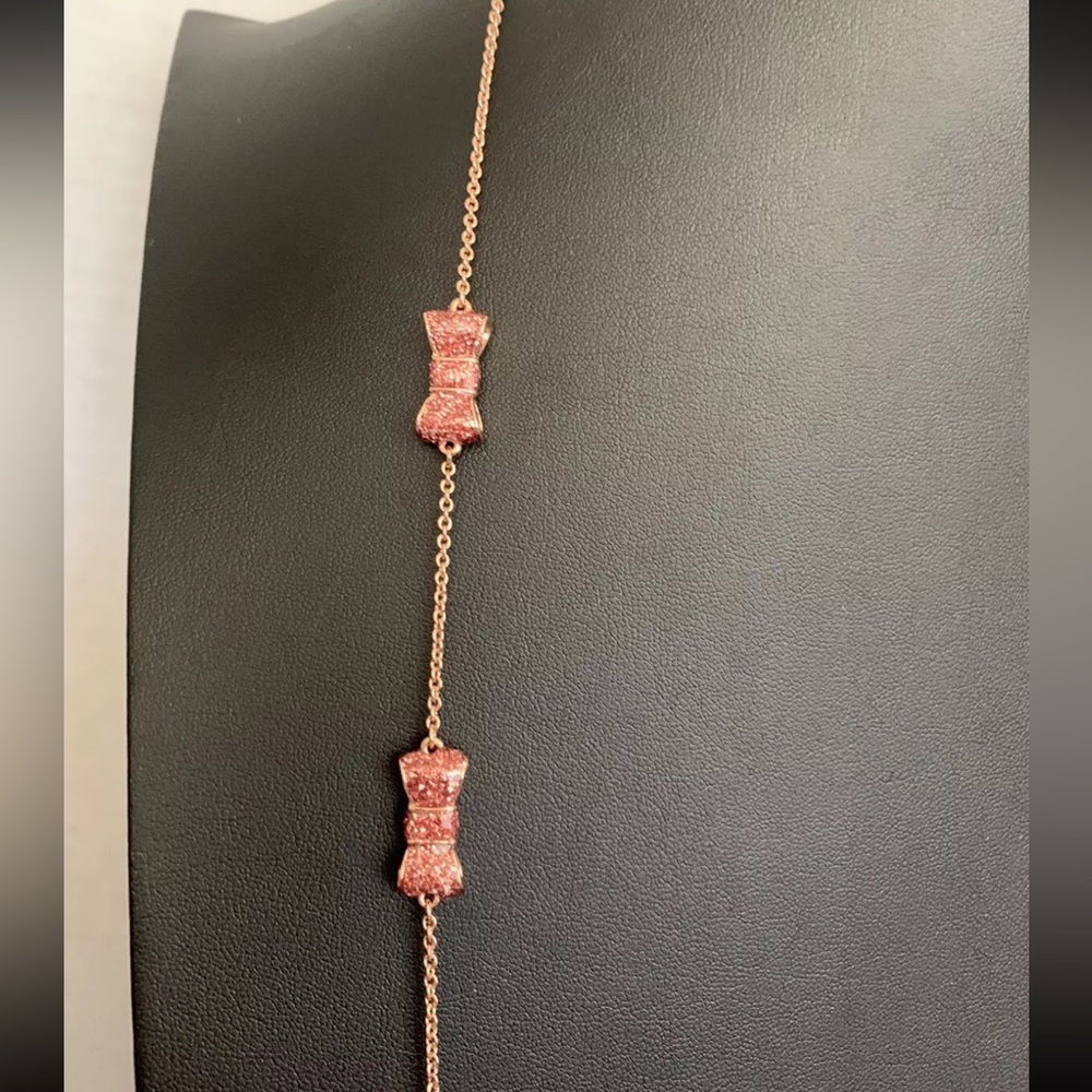 Kate Spade “Take a Bow” Rose Gold, Pink Glitter Chain Necklace, NWOT - Picture 3 of 8